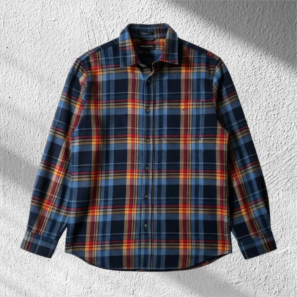 Banana Republic Mens Flannel Standard Plaid Long Sleeve Button Up Blue Multi L